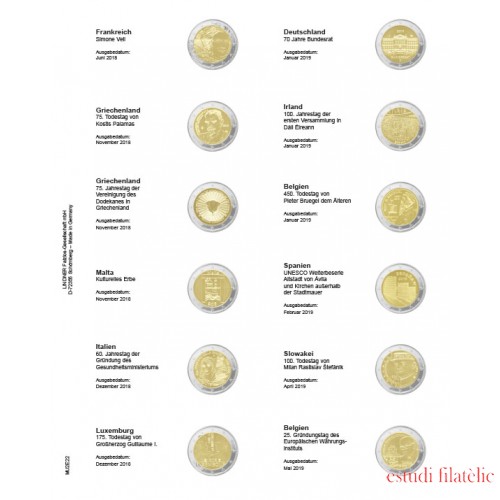 Lindner MU2E22 Hojas individuales pre-impresas para monedas de 2 Euros