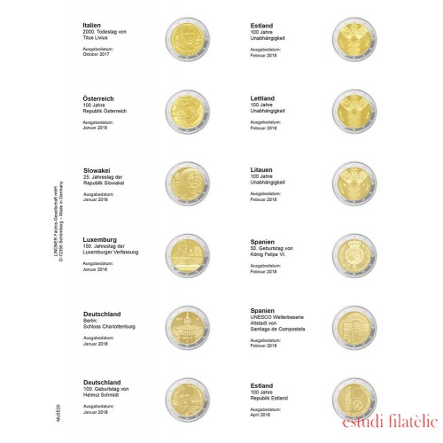 Lindner MU2E20 Hojas individuales pre-impresas para monedas de 2 Euros