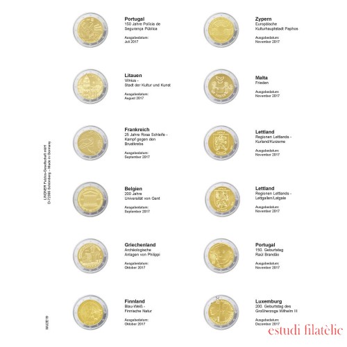 Lindner MU2E19 Hojas individuales pre-impresas para monedas de 2 Euros