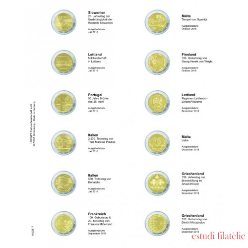 Lindner MU2E17 Hojas individuales pre-impresas para monedas de 2 Euros