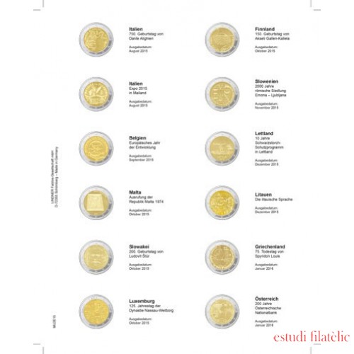 Lindner MU2E15 Hojas individuales pre-impresas para monedas de 2 Euros