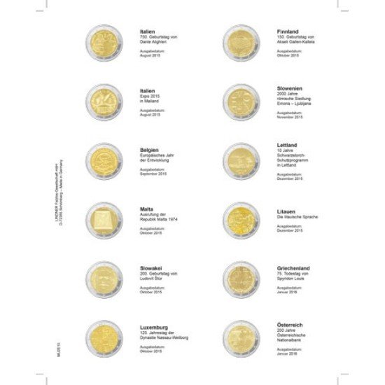 Lindner MU2E15 Hojas individuales pre-impresas para monedas de 2 Euros Lindner MU2E15 Hojas individuales pre-impresas para monedas de 2 Euros