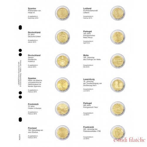 Lindner MU2E14 Hojas individuales pre-impresas para monedas de 2 Euros