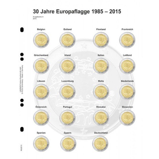 Lindner MU2E13 Hojas individuales pre-impresas para monedas de 2 Euros Lindner MU2E13 Hojas individuales pre-impresas para monedas de 2 Euros
