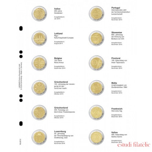 Lindner MU2E12 Hojas individuales pre-impresas para monedas de 2 Euros