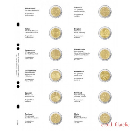 Lindner MU2E11 Hojas individuales pre-impresas para monedas de 2 Euros