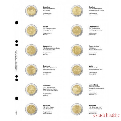 Lindner MU2E10 Hojas individuales pre-impresas para monedas de 2 Euros