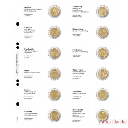 Lindner MU2E9 Hojas individuales pre-impresas para monedas de 2 Euros