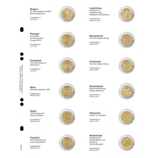 Lindner MU2E9 Hojas individuales pre-impresas para monedas de 2 Euros