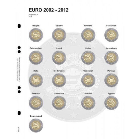 Lindner MU2E8 Hojas individuales pre-impresas para monedas de 2 Euros Lindner MU2E8 Hojas individuales pre-impresas para monedas de 2 Euros