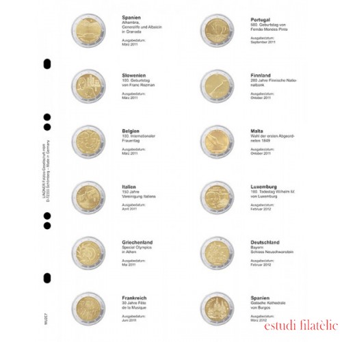 Lindner MU2E7 Hojas individuales pre-impresas para monedas de 2 Euros