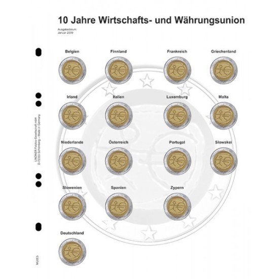 Lindner MU2E5 Hojas individuales pre-impresas para monedas de 2 Euros Lindner MU2E5 Hojas individuales pre-impresas para monedas de 2 Euros