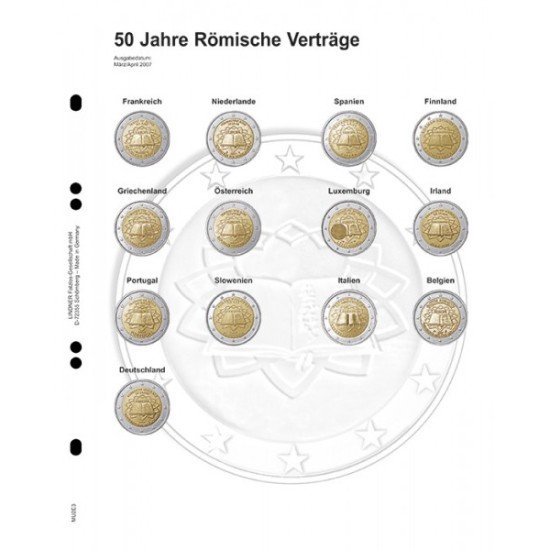 Lindner MU2E3 Hojas individuales pre-impresas para monedas de 2 Euros Lindner MU2E3 Hojas individuales pre-impresas para monedas de 2 Euros