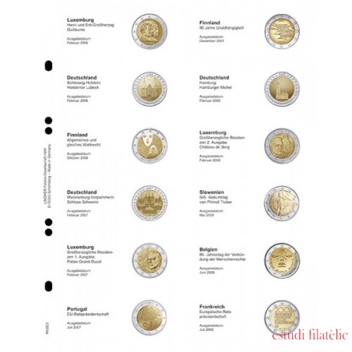 Lindner MU2E2 Hojas individuales pre-impresas para monedas de 2 Euros