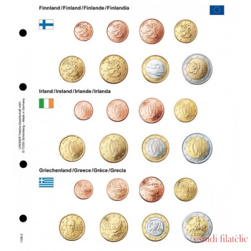 Lindner 1108-3 karat Página ilustrada para juegos de monedas EURO