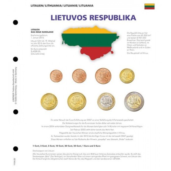 Lindner 1109-22 karat Página ilustrada para juegos de monedas EURO Lindner 1109-22 karat Página ilustrada para juegos de monedas EURO