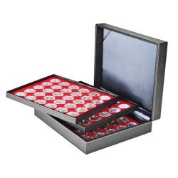 Lindner 2365-2226E Estuche Nera XL con 3 bandejas e insertos de monedas de color rojo claro para 90 cápsulas de monedas Lindner 2365-2226E Estuche Nera XL con 3 bandejas e insertos de monedas de color rojo claro para 90 cápsulas de monedas
