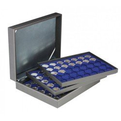 Lindner 2365-2530ME Estuche Nera XL con 3 bandejas e insertos de monedas de color azul oscuro para 105 cápsulas de monedas Lindner 2365-2530ME Estuche Nera XL con 3 bandejas e insertos de monedas de color azul oscuro para 105 cápsulas de monedas