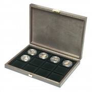 Lindner S2489-12 Estuche Carus XM madera auténtica con 12 compartimentos para monedas