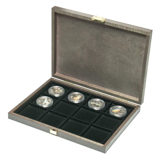 Lindner S2489-12 Estuche Carus XM madera auténtica con 12 compartimentos para monedas Lindner S2489-12 Estuche Carus XM madera auténtica con 12 compartimentos para monedas
