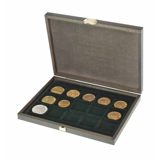 Lindner S2489-15 Estuche Carus XM madera auténtica con 15 compartimentos para monedas Lindner S2489-15 Estuche Carus XM madera auténtica con 15 compartimentos para monedas