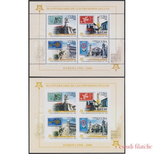 Cuba HB 204 2005 500 Años de la primera Emisión de los sellos del Tema Europa. Dentado y sin dentar 2 Hojitas Bloque MNH