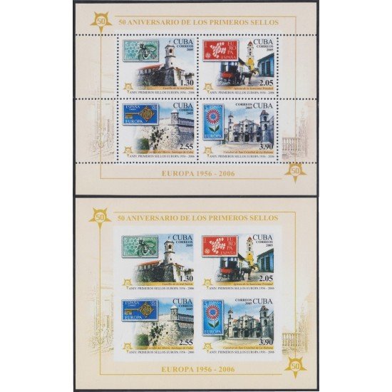 Cuba HB 204 2005 500 Años de la primera Emisión de los sellos del Tema Europa. Dentado y sin dentar 2 Hojitas Bloque MNH Cuba HB 204 2005 500 Años de la primera Emisión de los sellos del Tema Europa. Dentado y sin dentar 2 Hojitas Bloque MNH