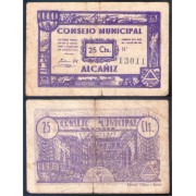 Billete local 1937 Consejo Municipal Alcañiz 25 Cts