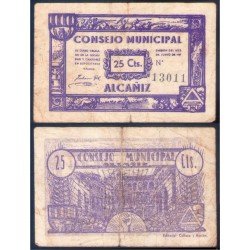 Billete local 1937 Consejo Municipal Alcañiz 25 Cts Billete local 1937 Consejo Municipal Alcañiz 25 Cts