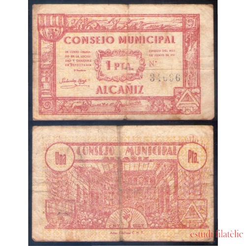 Billete local 1937 Consejo Municipal Alcañiz 1 Pta