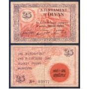 Billete local Ajuntament de Olvan 25 Centims. 