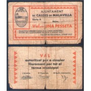 Billete local 1937 Ajuntament de Caldes de Malavella 1 pta