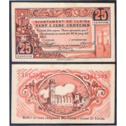 Billete local 1937 Ajuntament de Lleida 25 Cts.