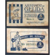 Billete local 1937 Ajuntament de Gelida 5 cèntims