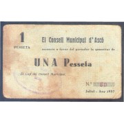 Billete local 1937 Consell Municipal d´Ascò 1 pta