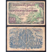 Billete local 1937 Ajuntament de  Sabadell  50 Cts