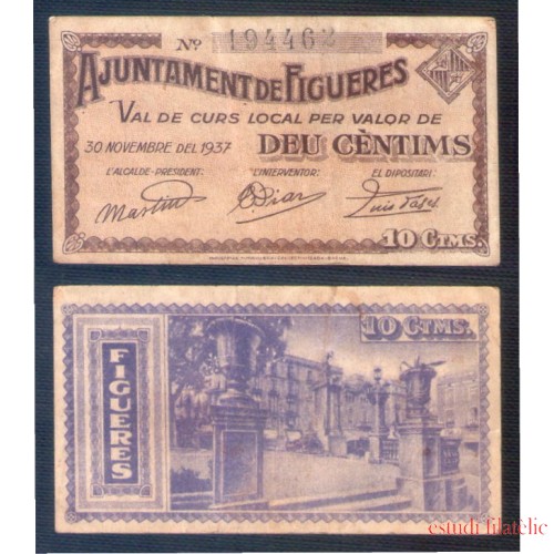 Billete local 1937 Ajuntament de Figueres 10 cts