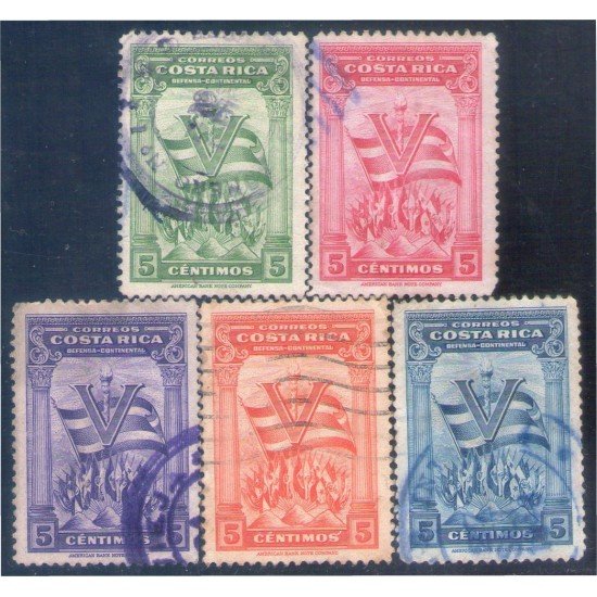 Costa Rica 210/14 1942 Banderas Flags Propaganda para la defensa continental usados Costa Rica 210/14 1942 Banderas Flags Propaganda para la defensa continental usados