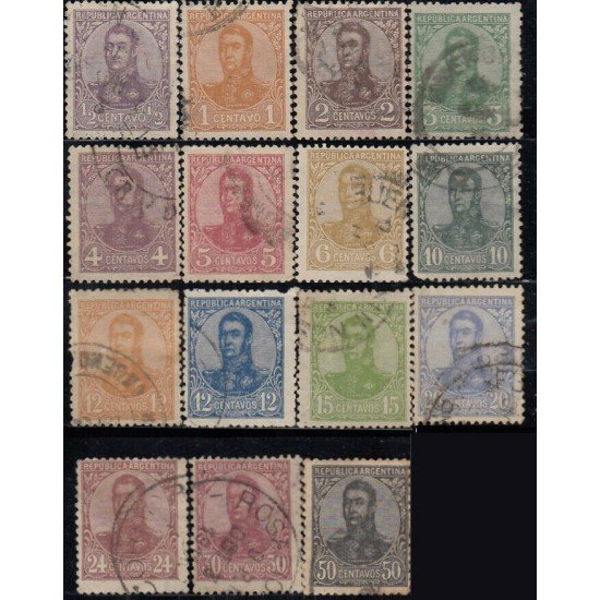Argentina 132/46 1908/09 Efígie de San Martín usados Argentina 132/46 1908/09 Efígie de San Martín usados