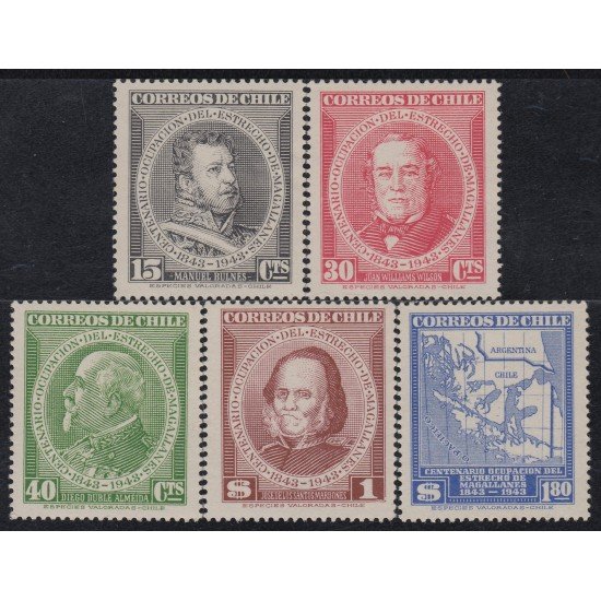 Chile 205/09 1943 Centenario de la ocupación del Estrecho de Magallanes MNH Chile 205/09 1943 Centenario de la ocupación del Estrecho de Magallanes MNH
