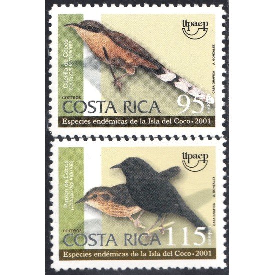 Costa Rica 688/89 2001 Serie América UPAEP Pájaros autóctonos de la Isla de Coco MNH Costa Rica 688/89 2001 Serie América UPAEP Pájaros autóctonos de la Isla de Coco MNH
