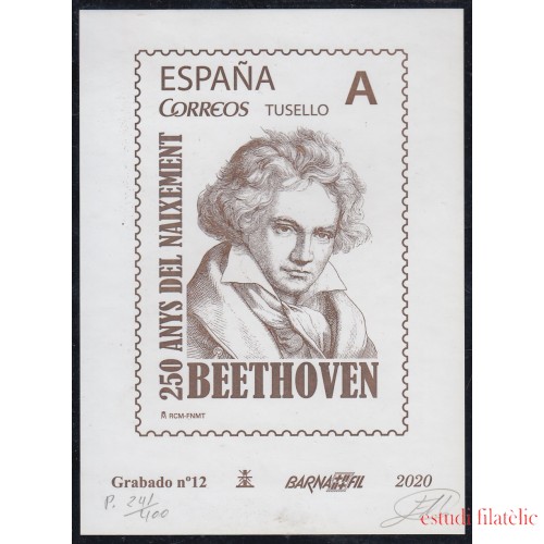 España Spain Grabado 12 Barnafil 2020 250 Años del nacimiento de Beethoven 