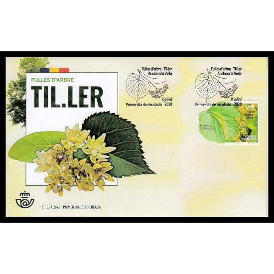 Andorra Española 500 2020 Hoja de árbol Tiller SPD Sobre Primer día Andorra Española 500 2020 Hoja de árbol Tiller SPD Sobre Primer día