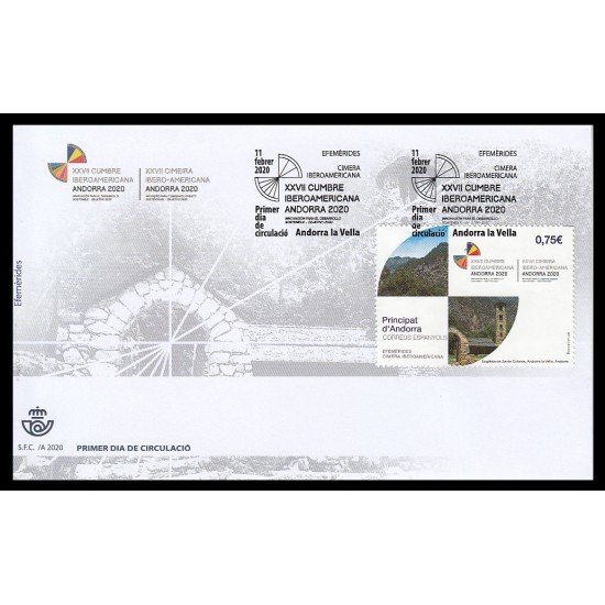 Andorra Española 493 2020 Cimera Iberoamericana SPD Sobre Primer día Andorra Española 493 2020 Cimera Iberoamericana SPD Sobre Primer día