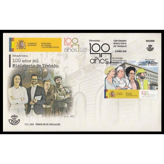 España Spain 5407 2020 Centenario Ministerio de Trabajo SPD Sobre Primer Día España Spain 5407 2020 Centenario Ministerio de Trabajo SPD Sobre Primer Día
