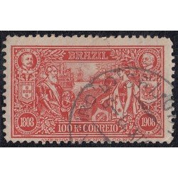 Brasil Brazil 143 1908 Centenario de la apertura de puertos al comercio exterior El rey Carlos I de Portugal y A. Penna en los medallones superiores usado Brasil Brazil 143 1908 Centenario de la apertura de puertos al comercio exterior El rey Carlos I de Portugal y A. Penna en los medallones superiores usado