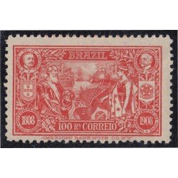 Brasil Brazil 143 1908 Centenario de la apertura de puertos al comercio exterior El rey Carlos I de Portugal y A. Penna en los medallones superiores MH Brasil Brazil 143 1908 Centenario de la apertura de puertos al comercio exterior El rey Carlos I de Portugal y A. Penna en los medallones superiores MH