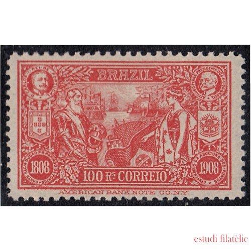 Brasil Brazil 143 1908 Centenario de la apertura de puertos al comercio exterior El rey Carlos I de Portugal y A. Penna en los medallones superiores MNH