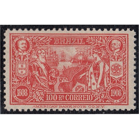 Brasil Brazil 143 1908 Centenario de la apertura de puertos al comercio exterior El rey Carlos I de Portugal y A. Penna en los medallones superiores MNH