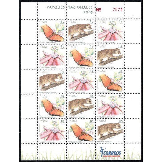 Costa Rica 773a/75a 2005 Parques Nacionales Flora y Fauna Hoja con 5 series MNH